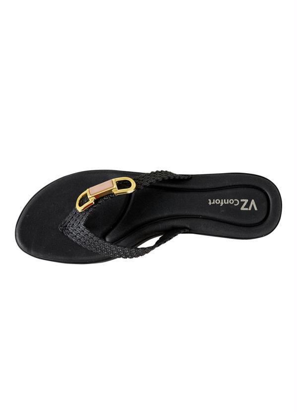 Perfecta - Tamanco Preto com Adereço em Dourado no Cabedal 2