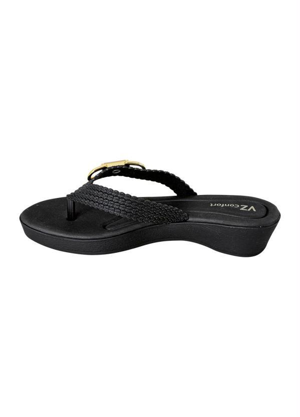 Perfecta - Tamanco Preto com Adereço em Dourado no Cabedal 3