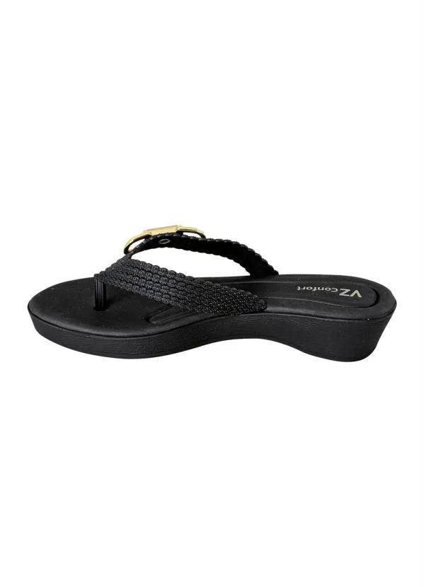 Perfecta - Tamanco Preto com Adereço em Dourado no Cabedal 3