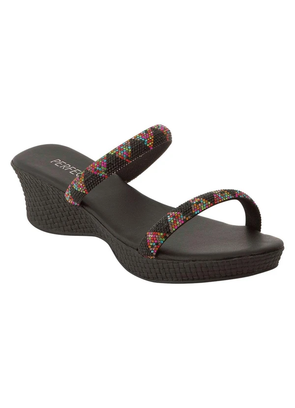 Perfecta - Tamanco Preto com Detalhe de Strass Colorido