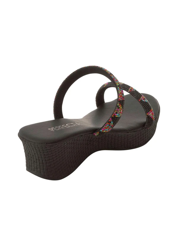 Perfecta - Tamanco Preto com Detalhe de Strass Colorido 2