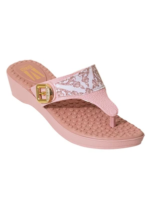 Perfecta - Tamanco Rosa com Detalhe em Tecido Estampado - PERFECTA