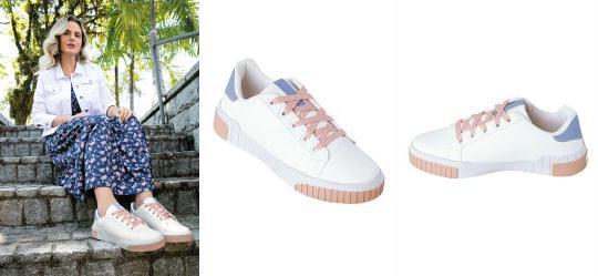 T�nis Branco em Sint�tico com Azul e Ros�