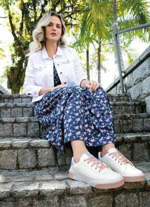 Perfecta - Tênis Branco em Sintético com Azul e Rosê - PERFECTA