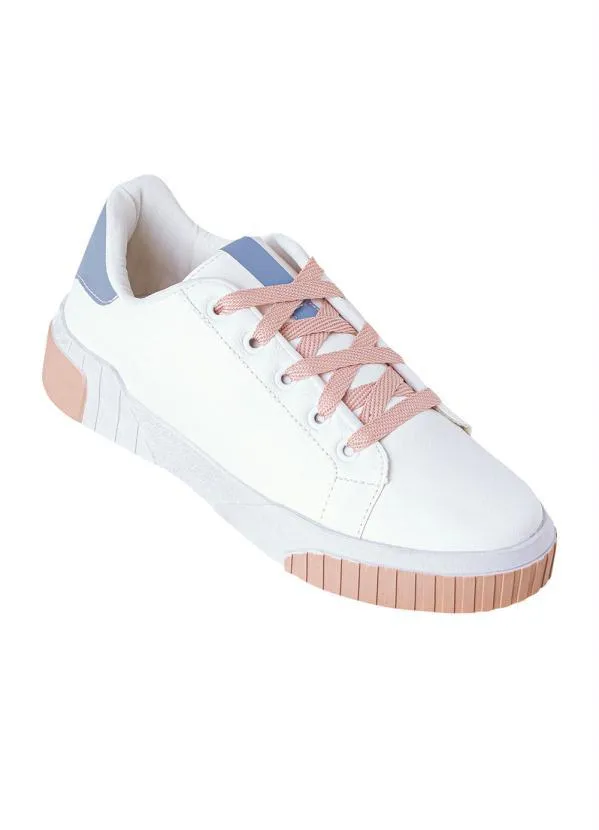 Perfecta - Tênis Branco em Sintético com Azul e Rosê 2