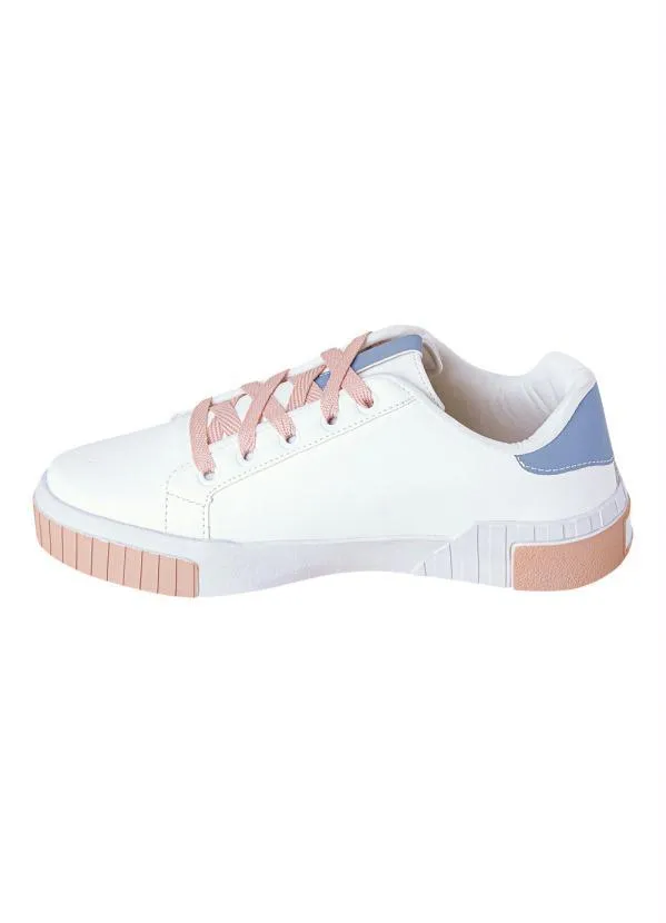 Perfecta - Tênis Branco em Sintético com Azul e Rosê 3