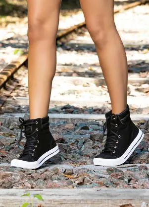 Perfecta - Tênis Cano Médio Preto em Nobuck - PERFECTA