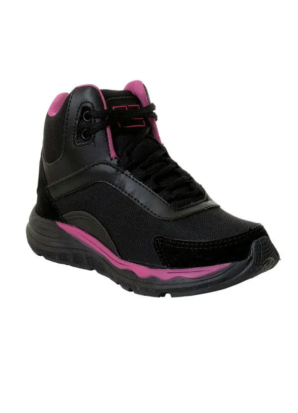 Perfecta - Tênis Cano Médio Preto em Tecido Mesh e Camurça