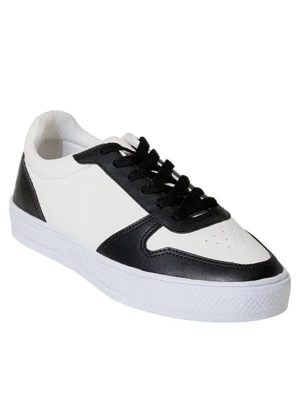 Perfecta - Tênis Casual Branco com Preto em Sintético