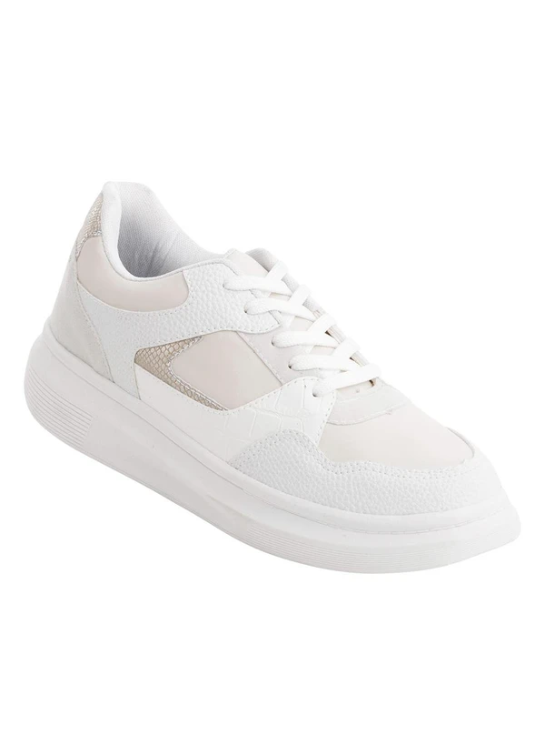 Perfecta - Tênis Casual Branco em Sintétco Texturizado