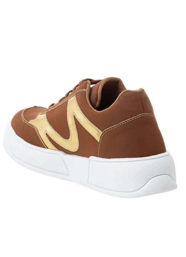 Perfecta - Tênis Casual Caramelo com Adereço Dourado 2