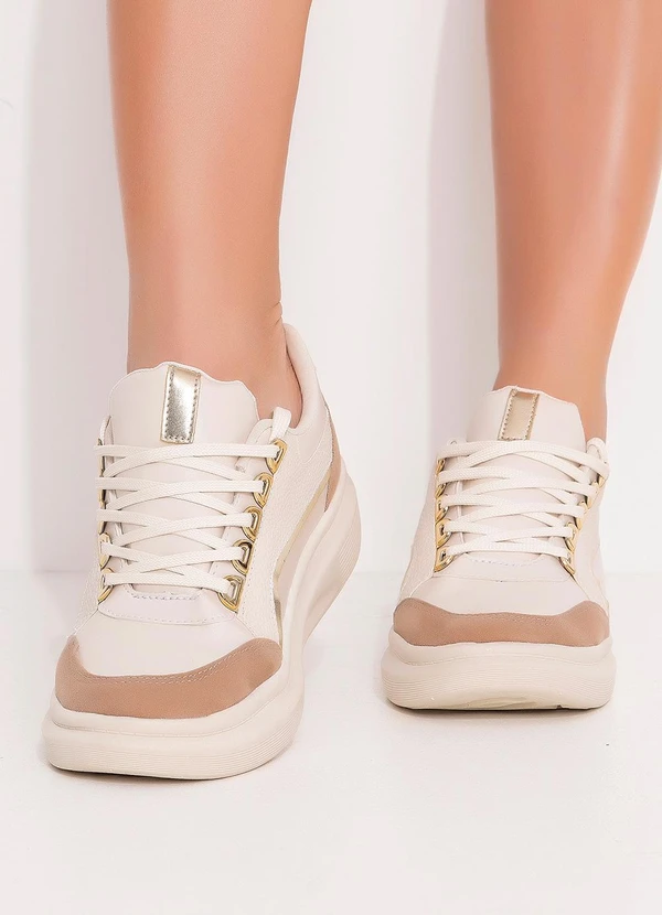 Perfecta - Tênis Casual Off White em Sintético e Camurça