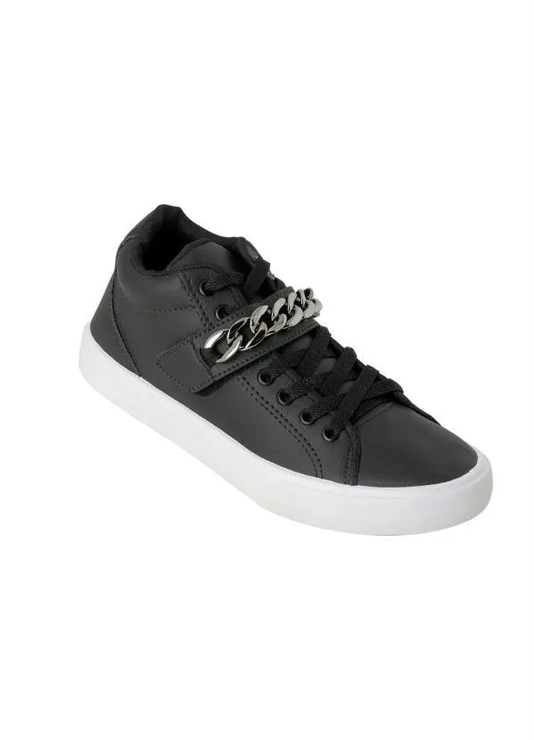 Perfecta - Tênis Casual Preto com Detalhe de Corrente
