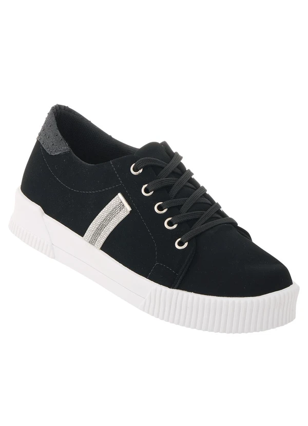 Perfecta - Tênis Casual Preto com Detalhe de Strass