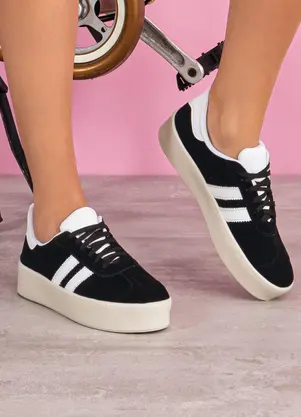 Perfecta - Tênis Casual Preto em Camurça Sintética - PERFECTA