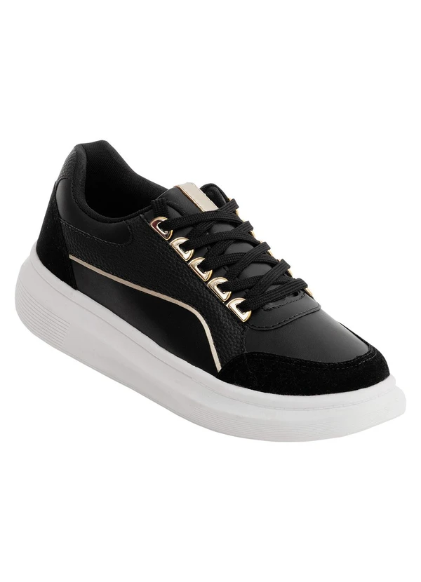 Perfecta - Tênis Casual Preto em Sintético e Camurça