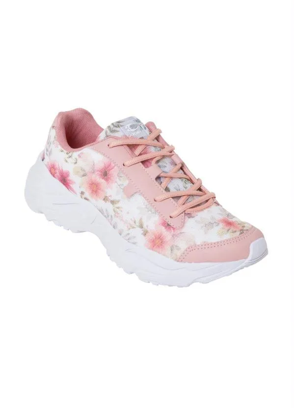 Perfecta - Tênis Rosa em Tecido Estampado com Sintético