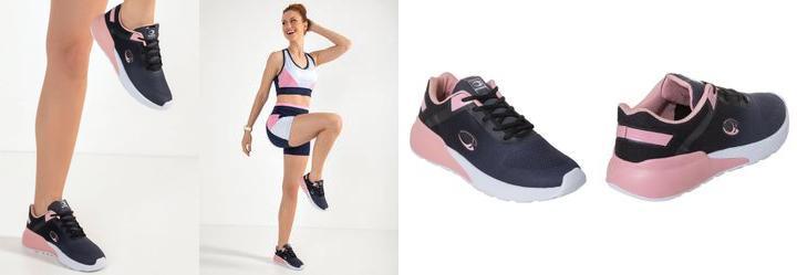T�nis Esporte Preto com Ros� em Tecido