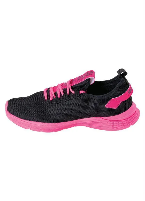 Perfecta - Tênis Esporte Preto e Pink em Tecido Mesh 3