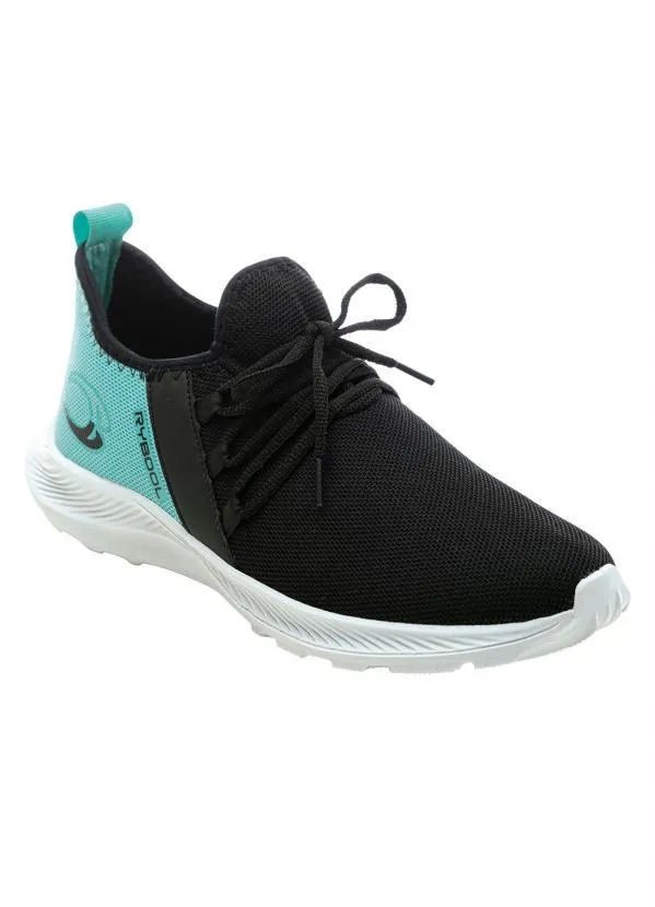 Perfecta - Tênis Esporte Preto e Verde Água em Tecido