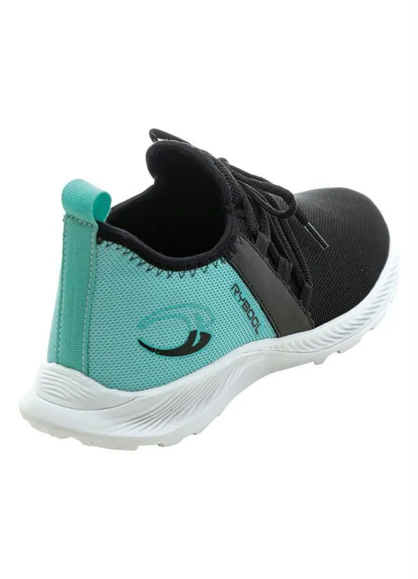 Perfecta - Tênis Esporte Preto e Verde Água em Tecido 2