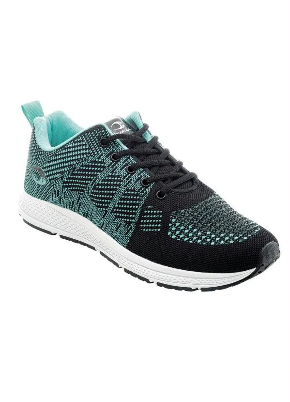 Perfecta - Tênis Esporte Preto e Verde Água em Tecido.