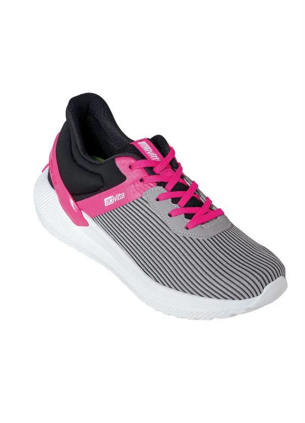 Actvitta - Tênis Actvitta Cinza com Detalhes em Rosa/Preto