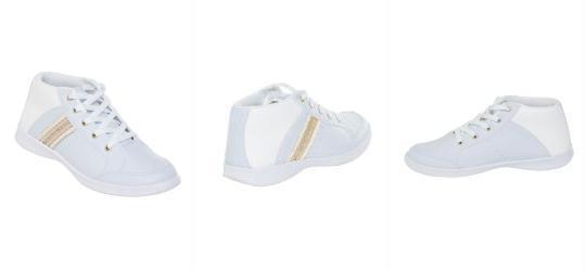 T�nis Branco Cano M�dio com Detalhes de Brilho