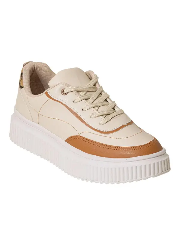 Perfecta - Tênis Casual Bege com Detalhes em Caramelo 3