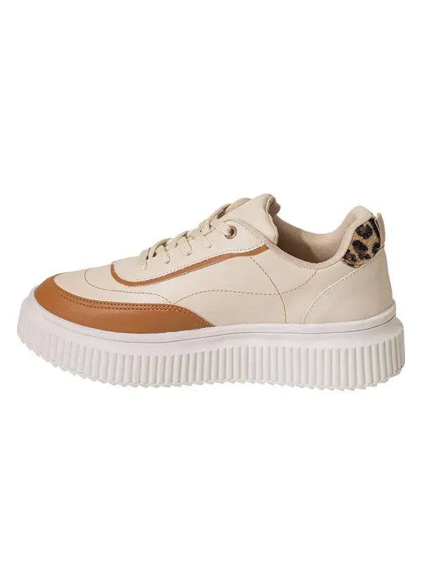 Perfecta - Tênis Casual Bege com Detalhes em Caramelo 6