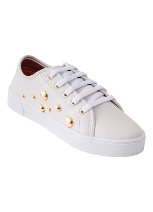 Perfecta - Tênis Casual Branco com Detalhe Dourado - PERFECTA