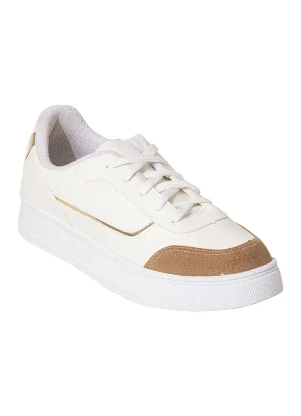Perfecta - Tênis Casual Branco com Detalhe em Camurça