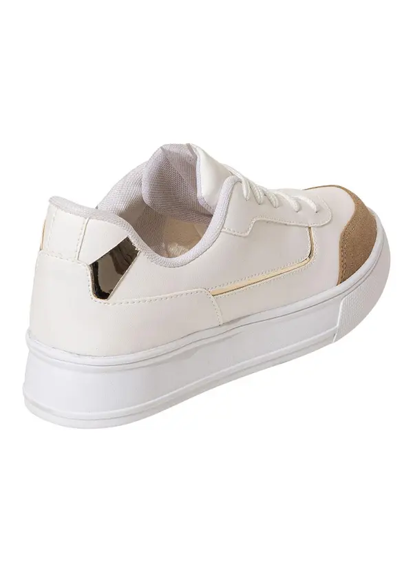 Perfecta - Tênis Casual Branco com Detalhe em Camurça 2