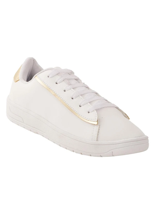 Perfecta - Tênis Casual Branco com Detalhes em Dourado