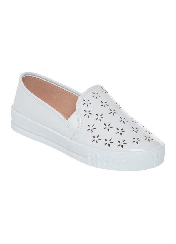 Outlet - Tênis Iate Branco em Verniz com Corte a Laser