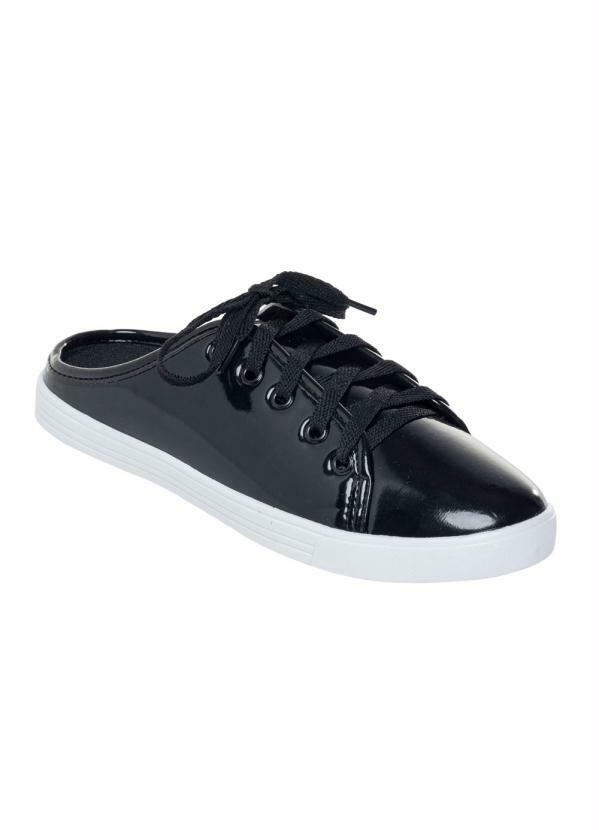 Outlet - Tênis Mule Preto em Sintético Verniz