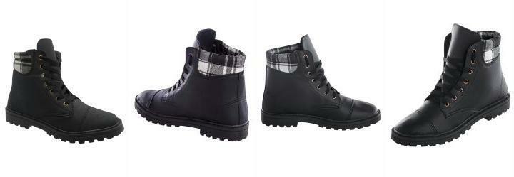 Bota Masculina Preta com Detalhe Xadrez