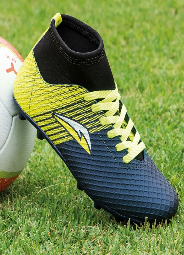 Chuteira Botinha Marinho e Amarelo para Campo Perfecta