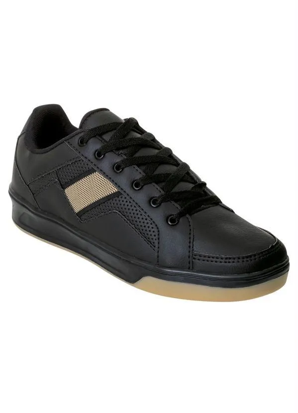 Perfecta - Sapatênis Preto com Faixa Lateral em Tecido
