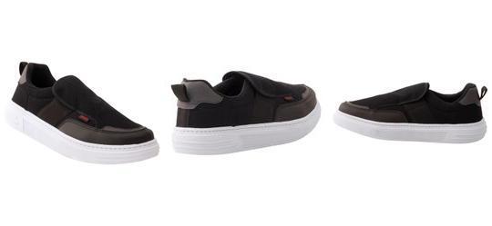 T�nis Casual Preto em Tecido e Sint�tico