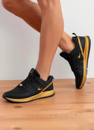 Perfecta - Tênis Esporte Dourado em Tecido - PERFECTA