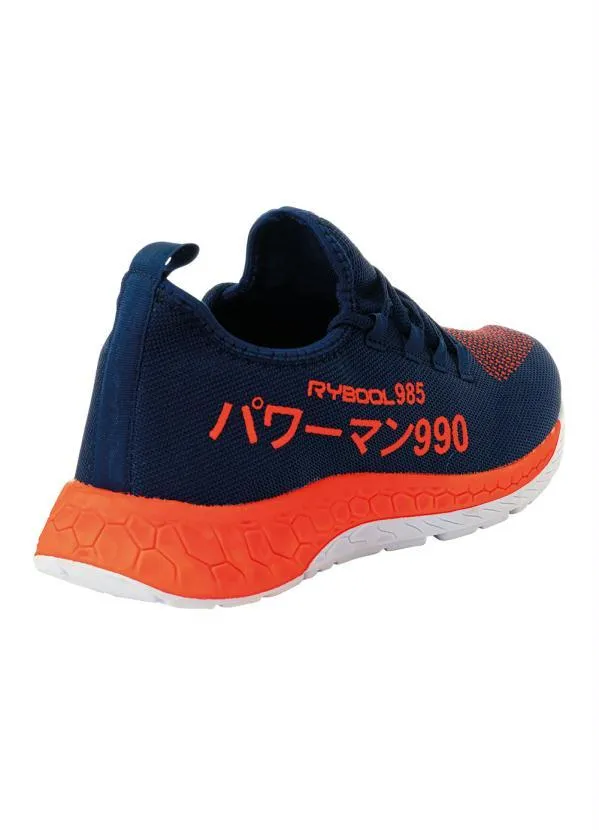 Perfecta - Tênis Esporte Marinho e Laranja em Tecido 2