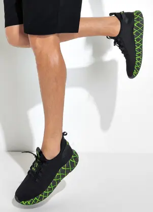 Perfecta - Tênis Esporte Preto com Verde em Tecido - PERFECTA