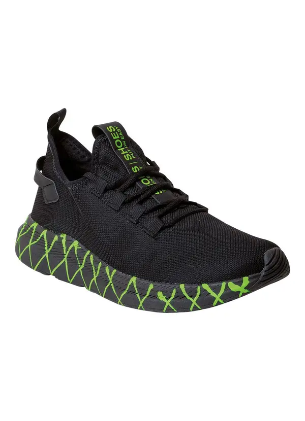 Perfecta - Tênis Esporte Preto com Verde em Tecido 3