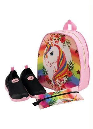 Perfecta - Kit Infantil Tênis+Mochila+Estojo Preto e Rosa - PERFECTA
