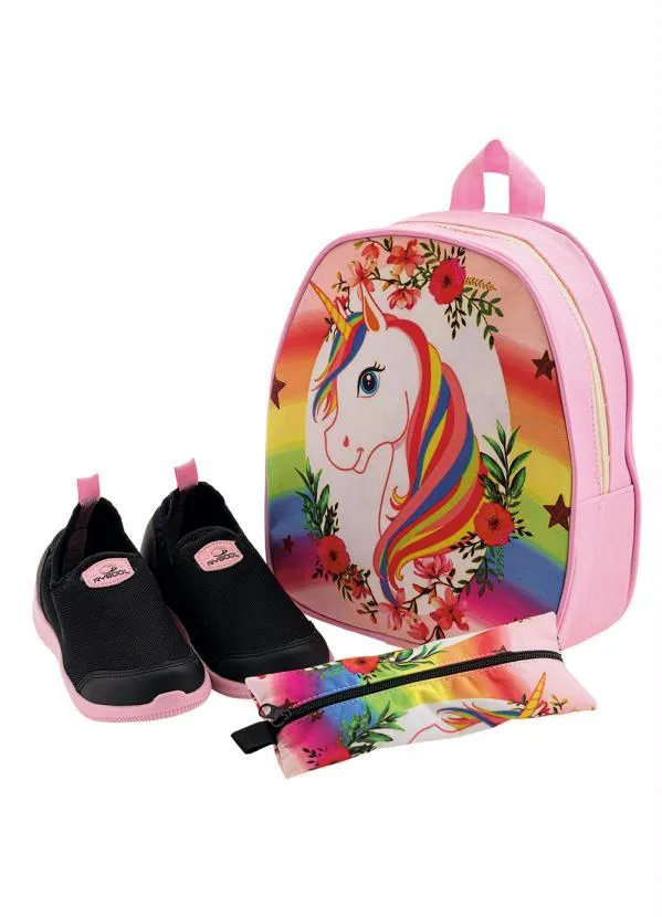 Perfecta - Kit Infantil Tênis+Mochila+Estojo Preto e Rosa