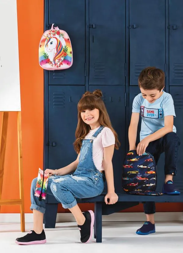 Perfecta - Kit Infantil Tênis+Mochila+Estojo Preto e Rosa 6