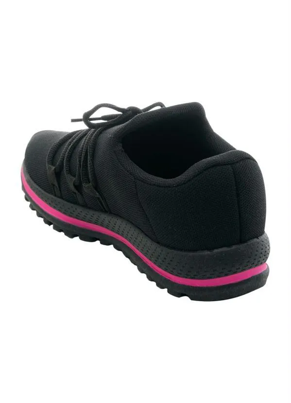 Perfecta - Tênis Infantil Preto com Faixa Lateral em Rosa 2