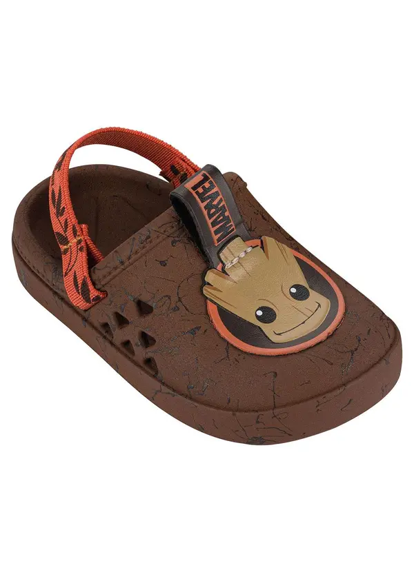 Grendene Kids - Sandália Babuche Infantil Marvel Round Marrom