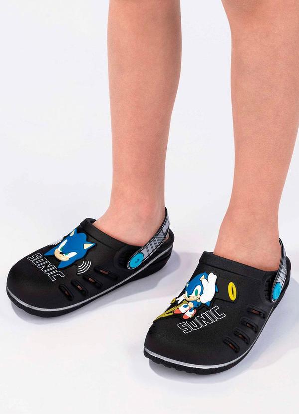 Grendene Kids - Sandália Babuche Infantil Sonic Speed Preto